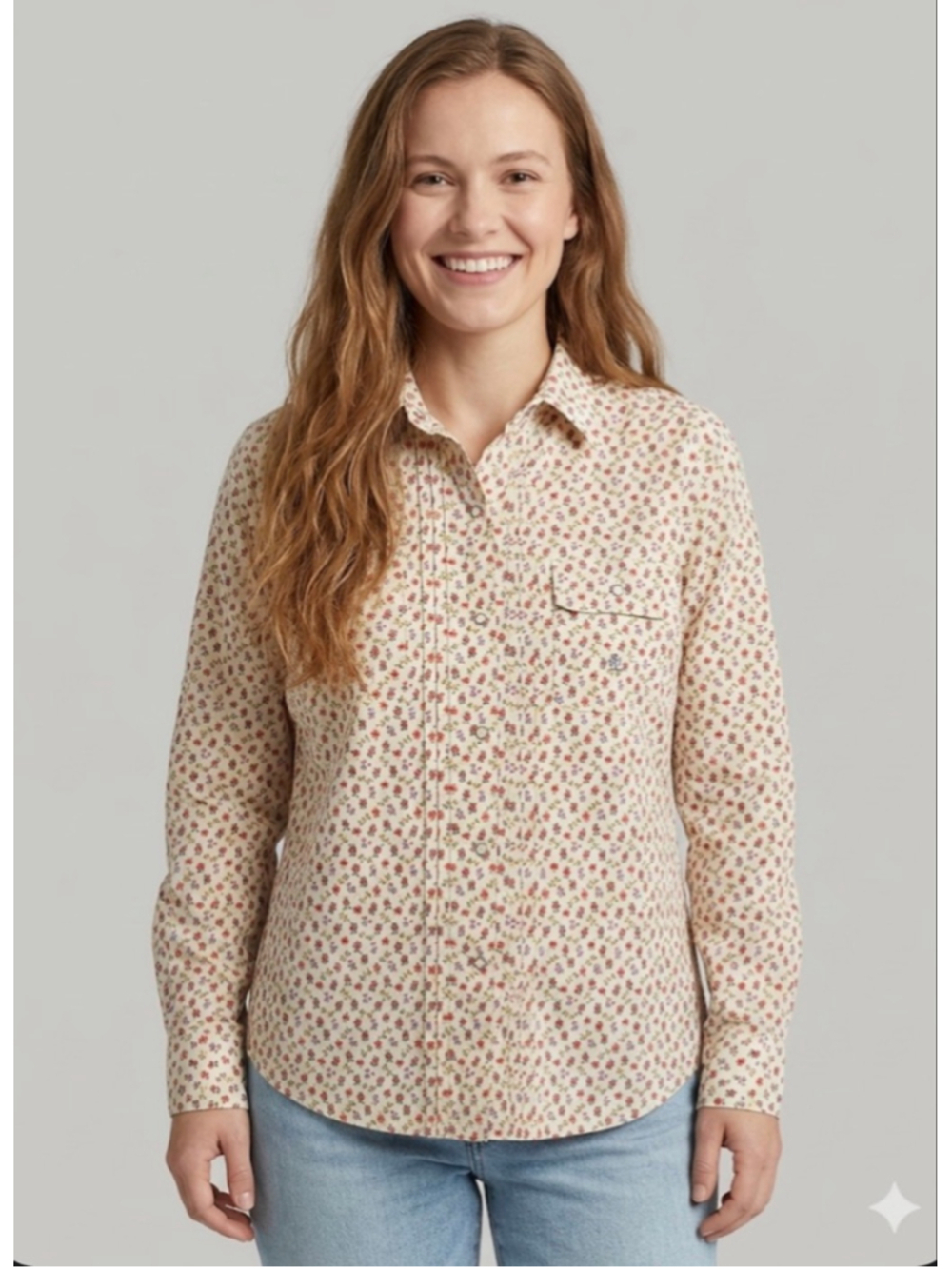 LAUREN Ralph Lauren Petite Button Down Shirt Cream Red LP